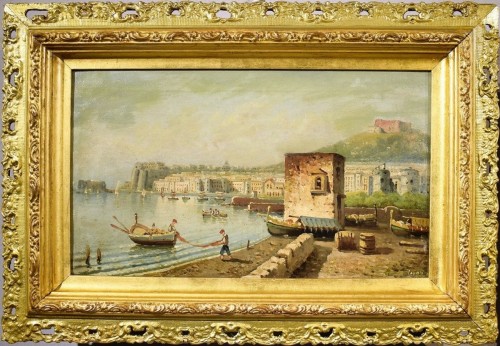 Tableaux et dessins Tableaux du XXe siècle - Paire de vues du golfe de Naples - École du Posillipo XIXe siècle